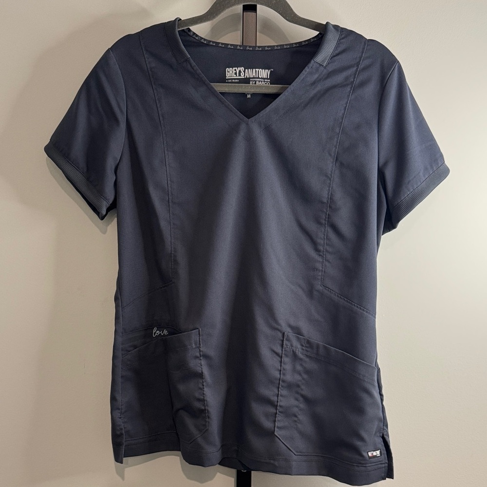 Grey's Anatomy Charcoal V-Neck Scrub Top Women’s Medium M GUC